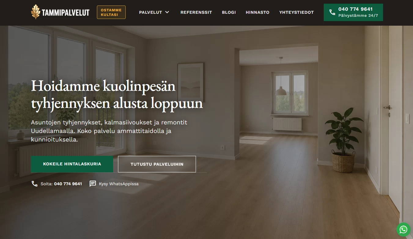 Tammipalvelut.fi verkkosivusto